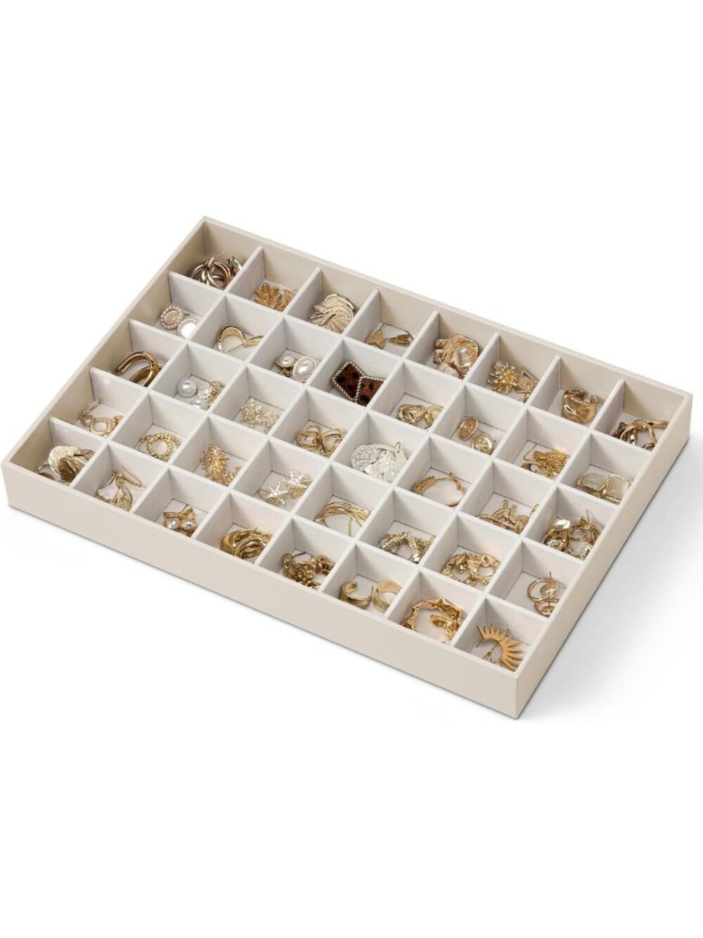 Stackable Jewelry Organizer Tray - 40 Grids, Soft Velvet, Removable Dividers